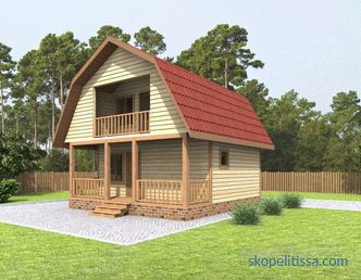 къща-баня с веранда или тераса в размер 6x6 и 6x8, опции от дървен материал и трупи 6 до 4 и от 5 до 8, снимки, видео