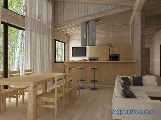 Вътрешно обзавеждане на дървена къща в модерен стил: комуникации, стенна декорация